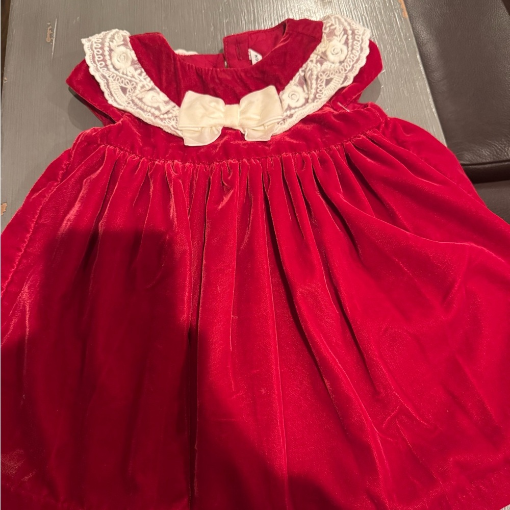 Janie and Jack Red Velvet Dress with Lace Detail